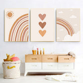 TPFLiving Poster Leinwand / Sonne, Herz und Regenbogen für Kinderzimmer - / Verschiedene Größen - OHNE Rahmen - Modell 3PCS